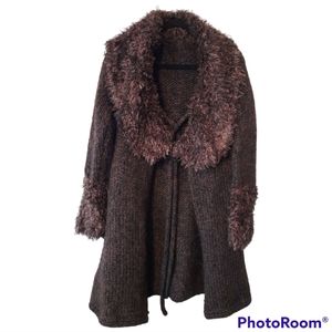 VINTAGE HANDMADE Crochet Brown Tiefront Cardigan